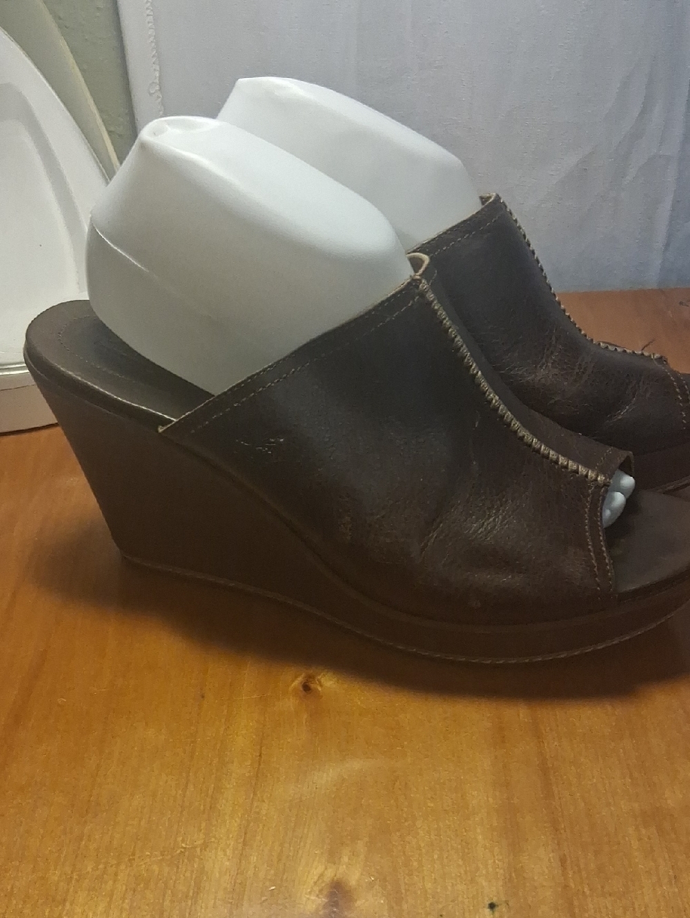 Timberland Women’s Brown Leather Wedge Slide Sandals Size 10